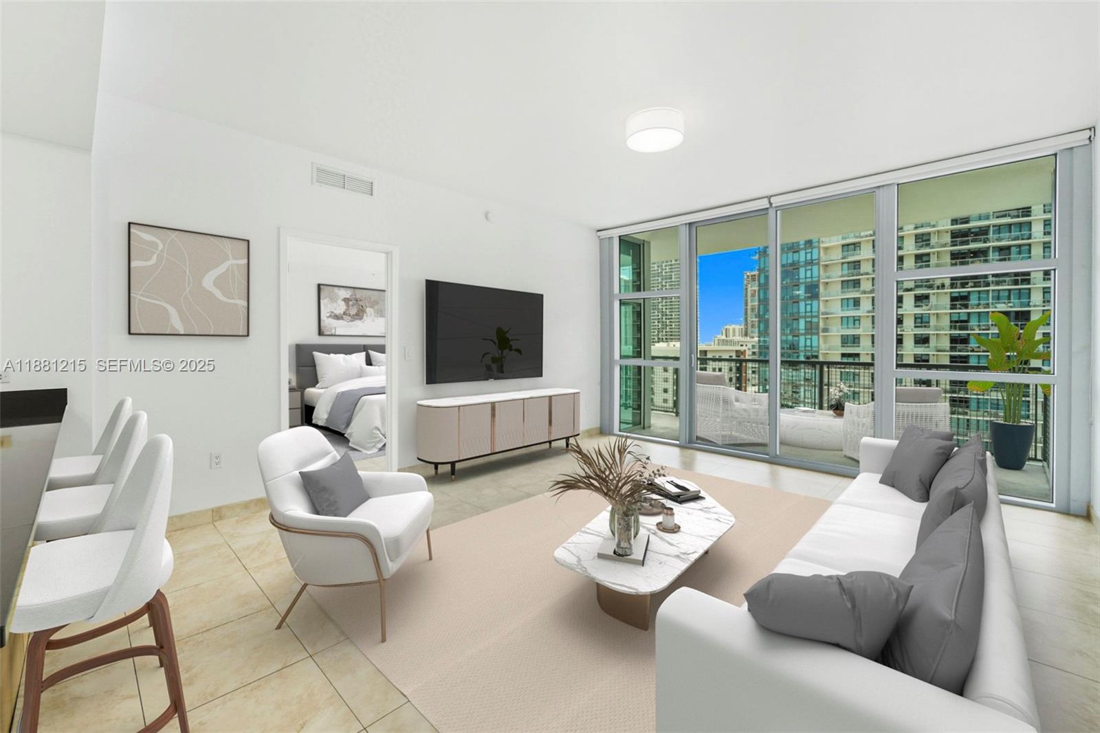 3301 Northeast 1st Avenue, Unit H1510 Miami, FL 33137 - Photo 2 of 23 a living room with furniture couches and a flat screen tv