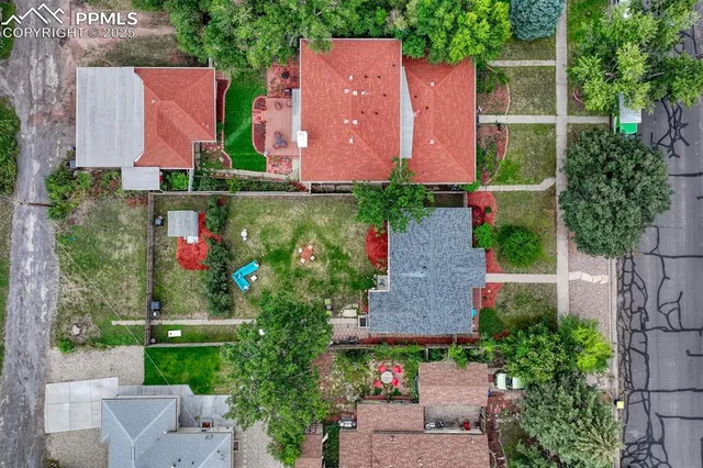 an aerial view of a house
