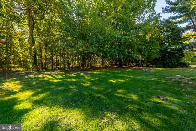 a view of a house with a big yard and large trees