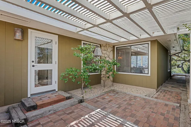 a porch with seating space