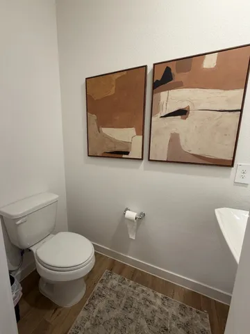 a white toilet sitting next to a shower curtain