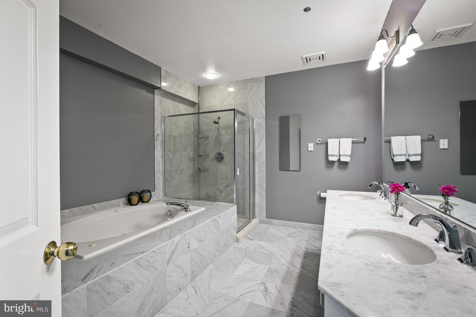 100 Harborview Drive, Unit 1701 Baltimore, MD 21230 - Photo 15 of 44 a bathroom with a tub sink a mirror and shower