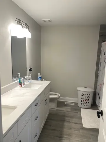 a bathroom with a toilet a sink and mirror