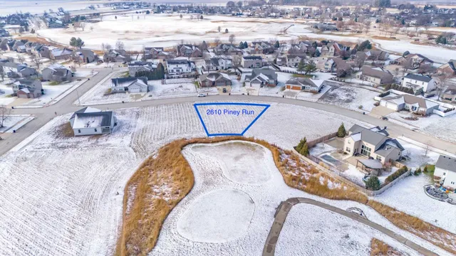 an aerial view of a swimming pool