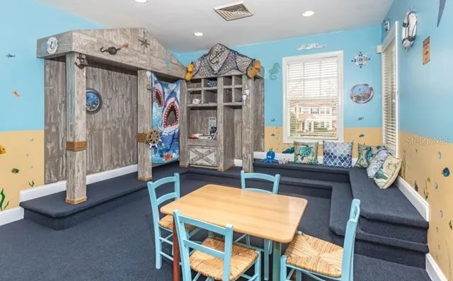 a work place with table and chairs