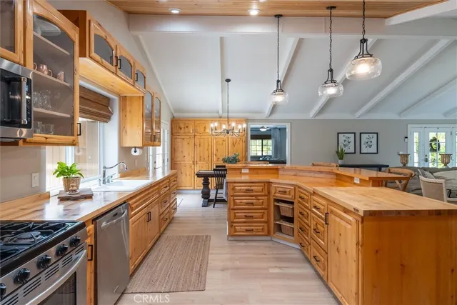 a large kitchen with lots of counter space