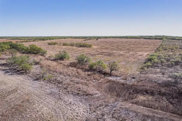a view of a field with trees in background