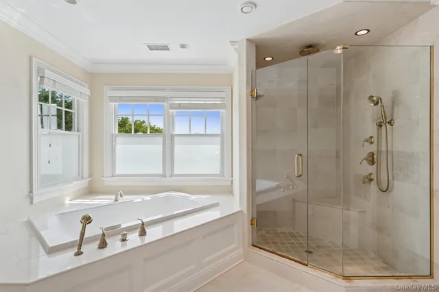 a bathroom with a tub and a shower