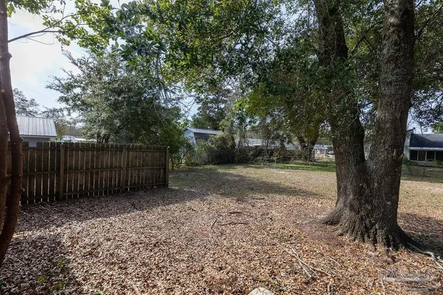 a view of a house with a yard and large tree
