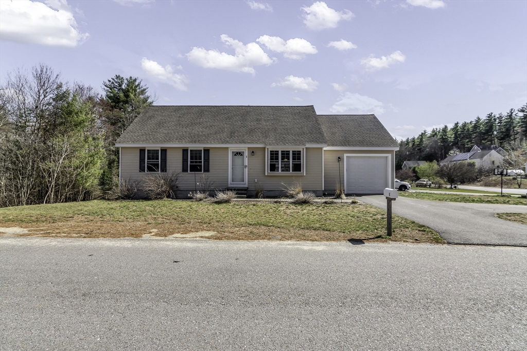 a view of a house with a yard and large tree