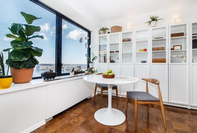 a table and chairs in a room