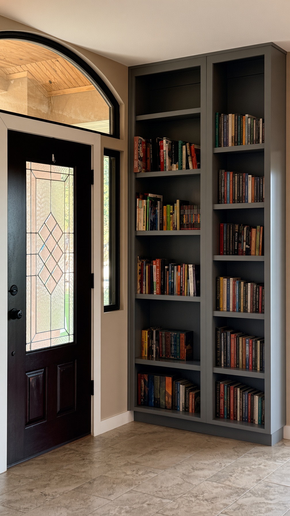 19005 White Rim Trail Jonestown, TX 78645 - Photo 19 of 39 A customized entryway features tall built-in shelving and an elegant glass-paneled front door.