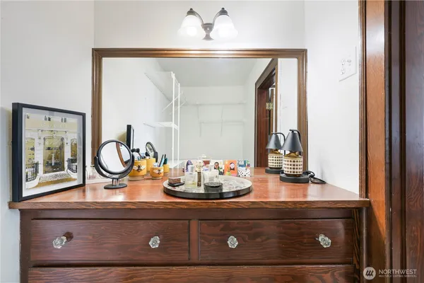 a view of a room with racks on the wall