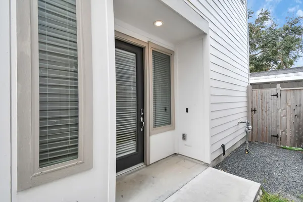 a view of a porch with a door