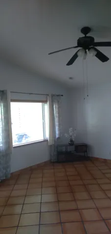 a view of a room with a window