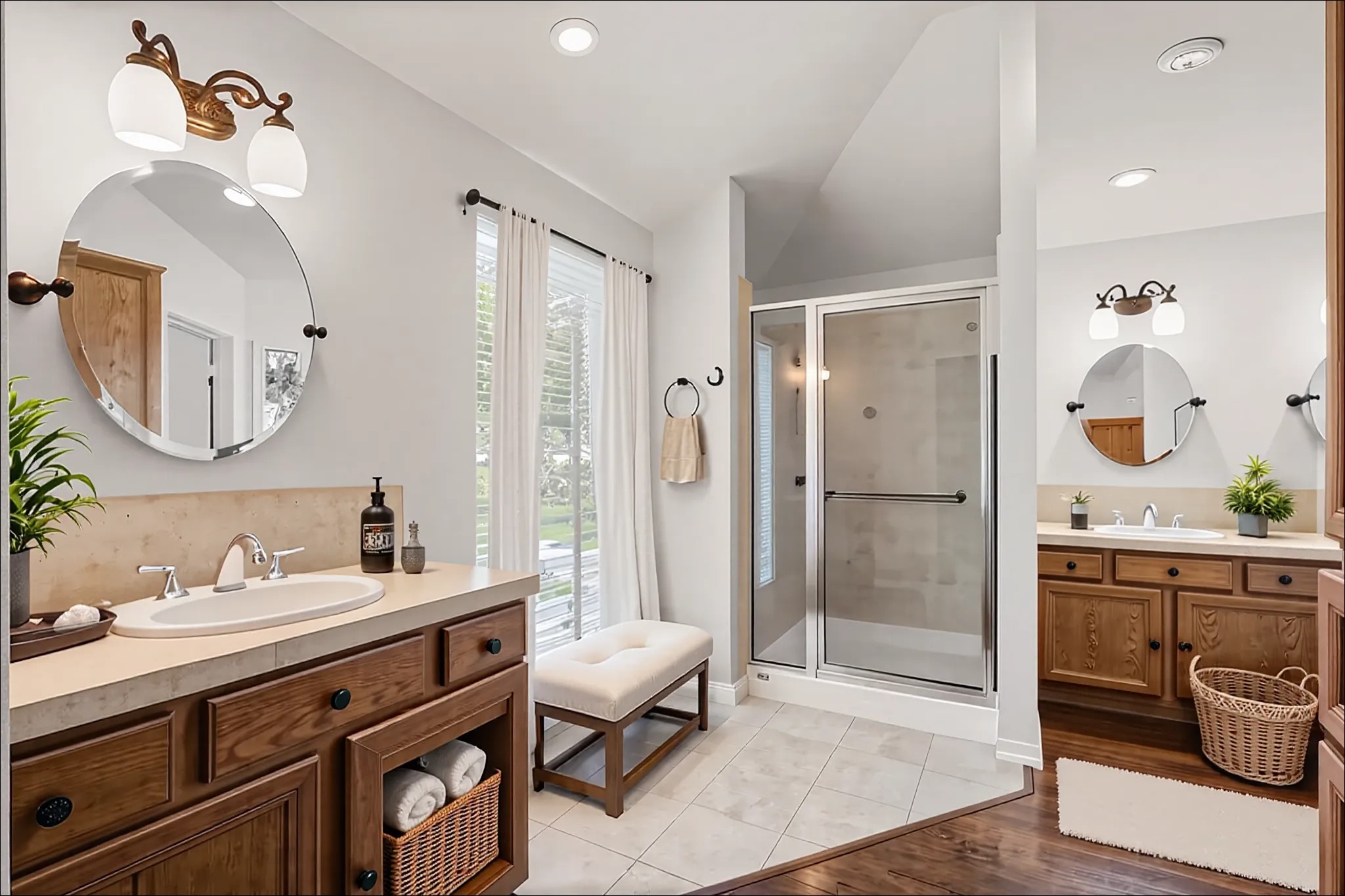 34334 Howell Road Waller, TX 77484 - Photo 13 of 37 This bathroom offers the convenience of double vanities, providing ample space for getting ready. A separate shower enhances the functionality of this well-appointed space.