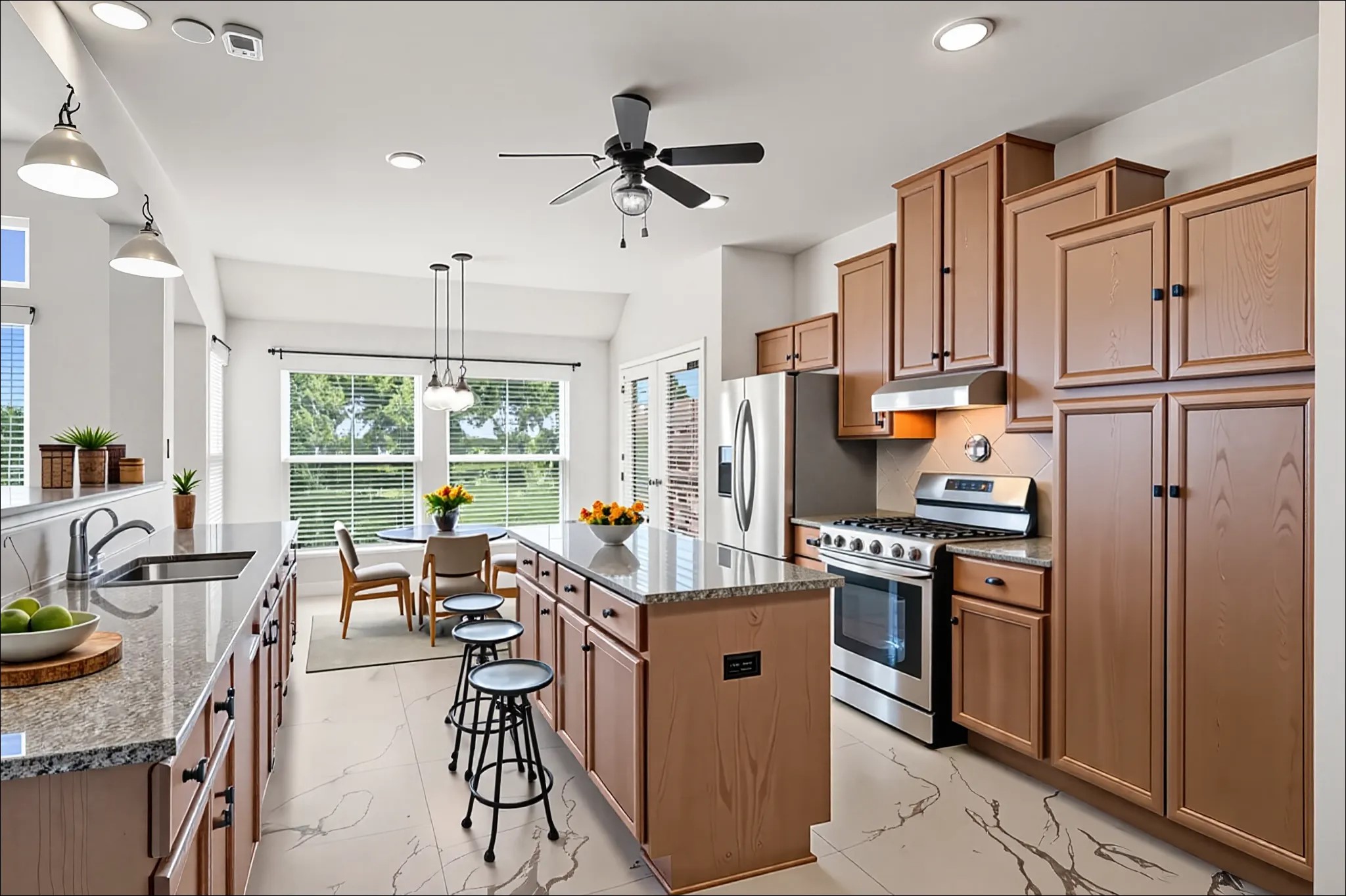 34334 Howell Road Waller, TX 77484 - Photo 14 of 37 Enjoy the open feel of this spacious kitchen, ideal for entertaining. The large island provides a central gathering point, complemented by ample counter space and stylish wood cabinetry.