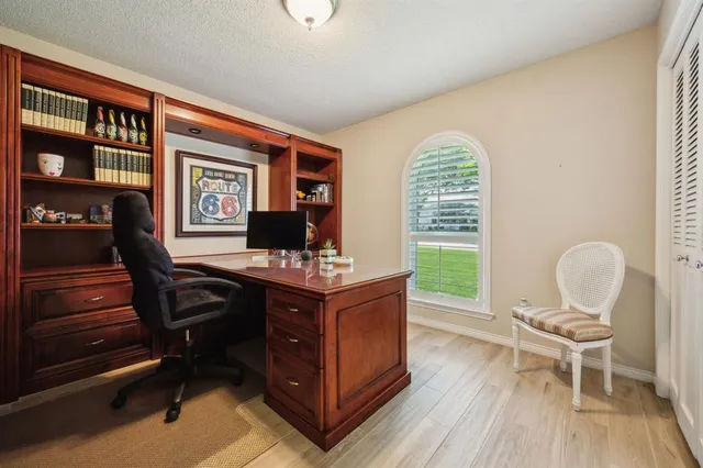 a workspace with furniture