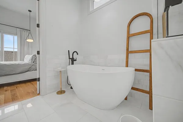 a bathroom with a bathtub