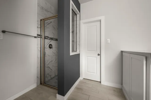 an empty room with a door