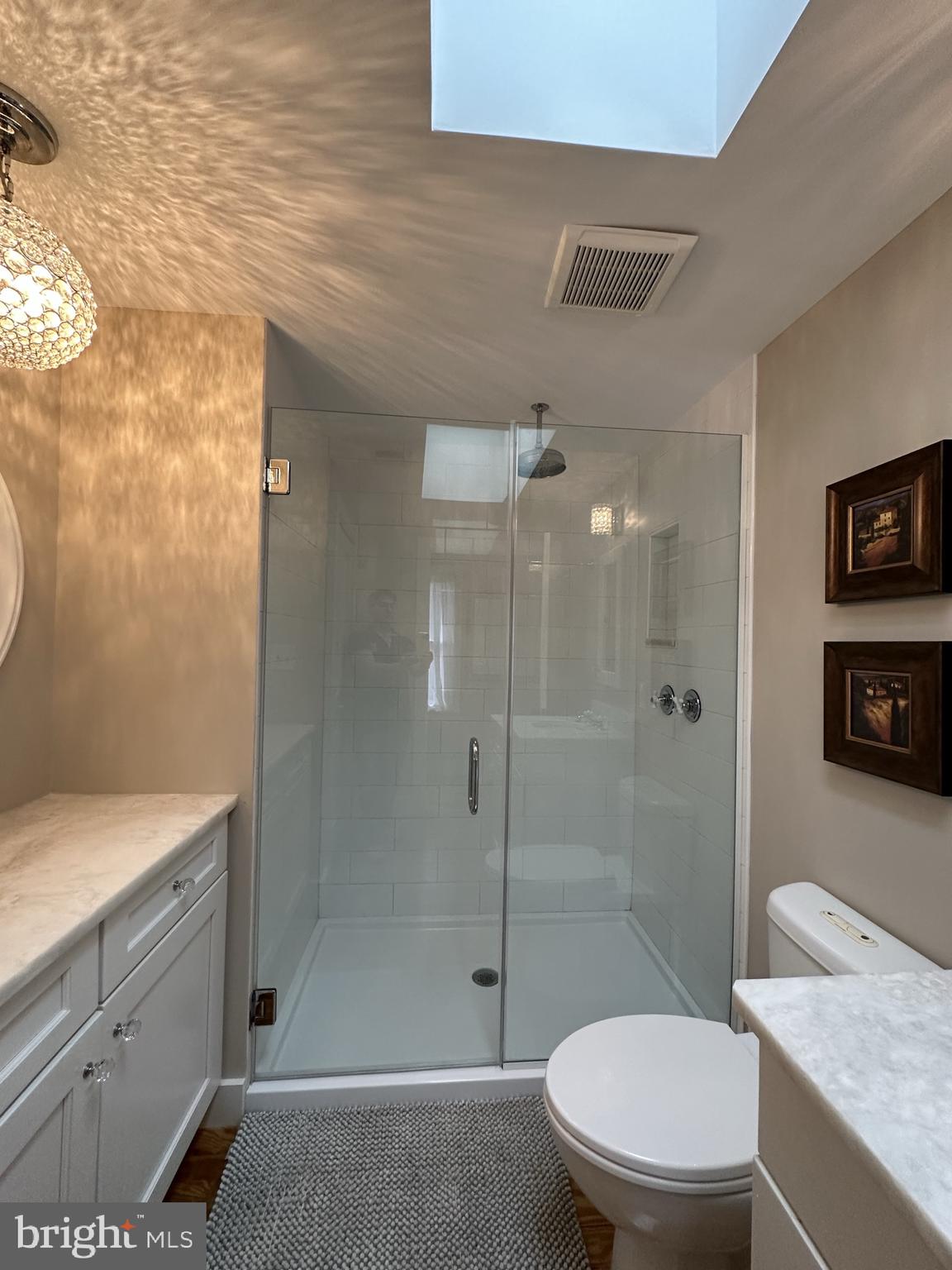 1627 Aliceanna Street Baltimore, MD 21231 - Photo 42 of 60 a bathroom with a granite countertop sink a toilet and shower