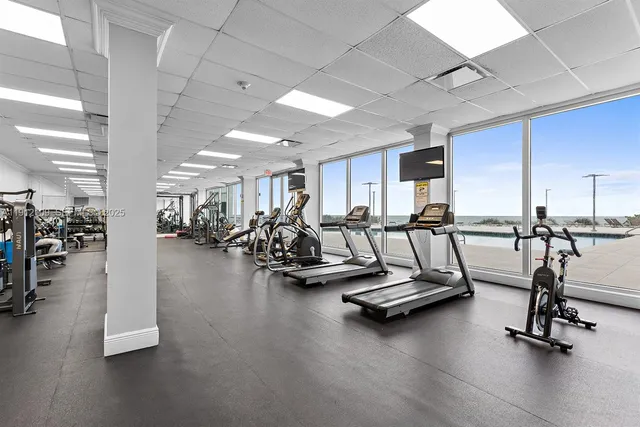 a view of a room with gym equipment