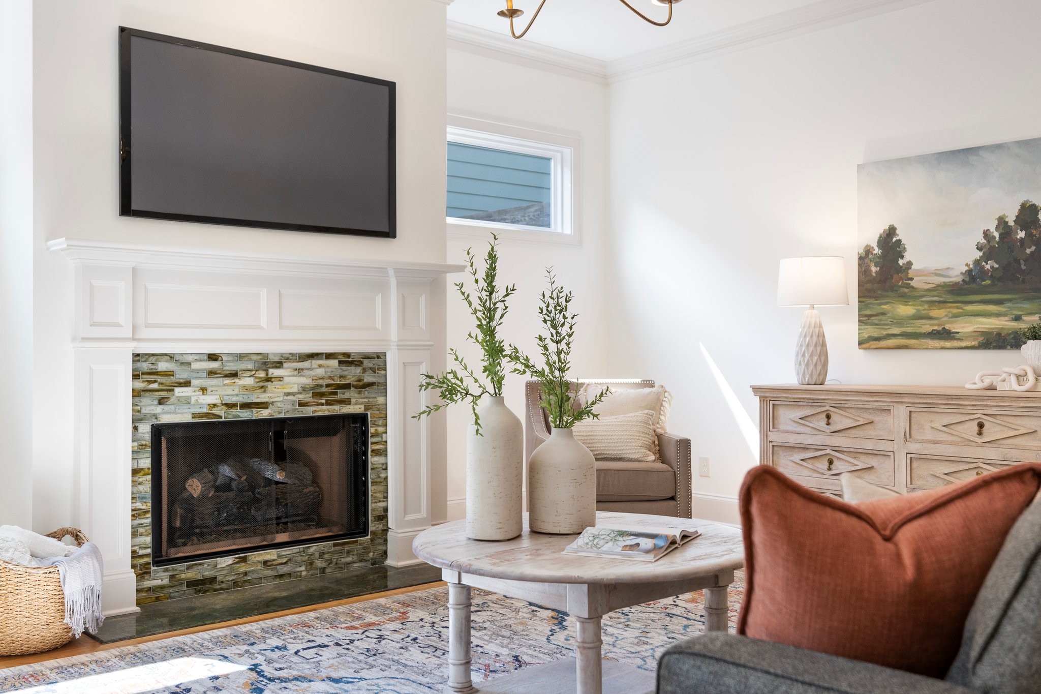 2019 Tabitha Drive Franklin, TN 37064 - Photo 14 of 69 a living room with furniture a flat screen tv and a fireplace