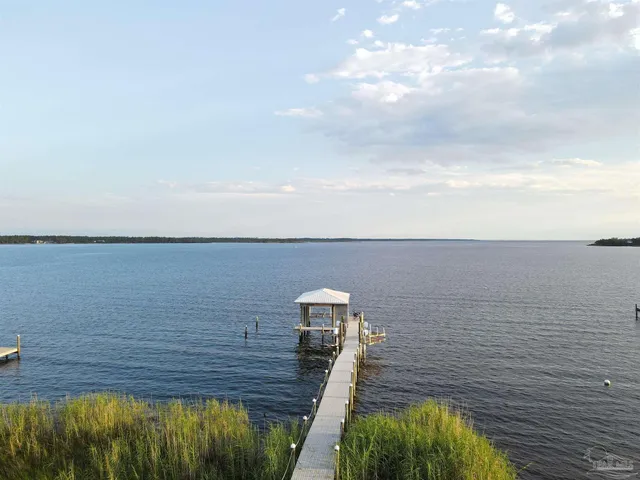 a view of a lake with a city