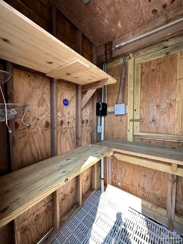 a view of a park with large trees