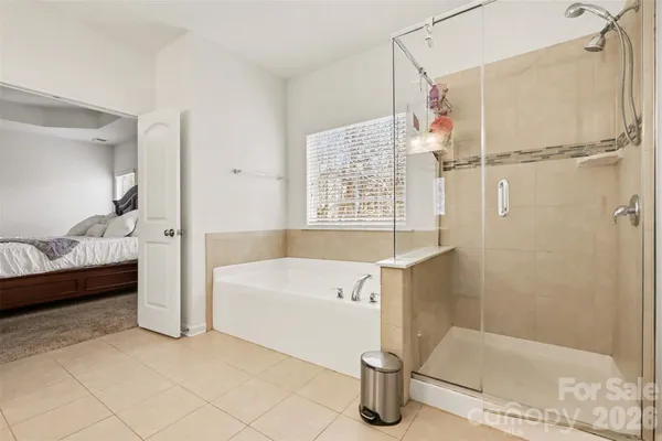 a bathroom with a tub a rug and a shower