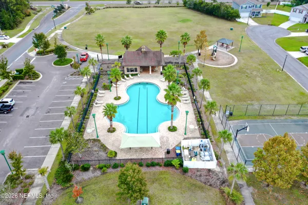 an aerial view of a house