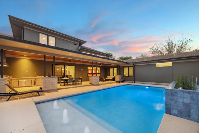 front view of a house with a patio