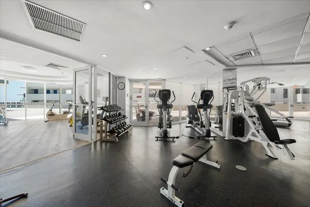 a view of a room with gym equipment