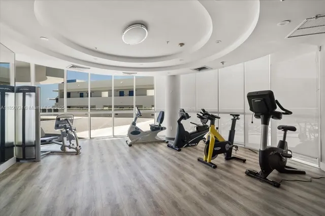 a view of a room with gym equipment