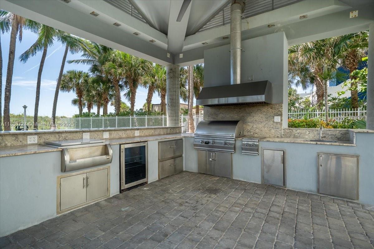 6301 Collins Avenue, Unit 2705 Miami Beach, FL 33141 - Photo 35 of 41 a kitchen with a stove a sink and a refrigerator