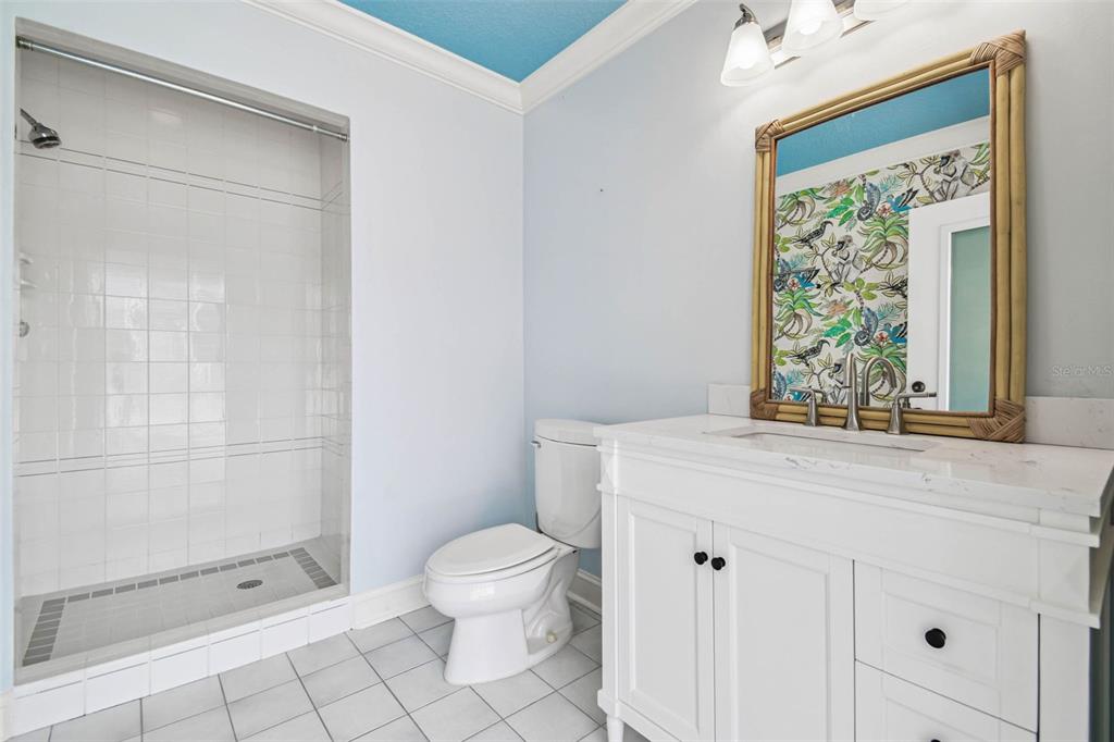 3505 Berger Road Lutz, FL 33548 - Photo 68 of 79 a bathroom with a granite countertop sink a toilet and shower