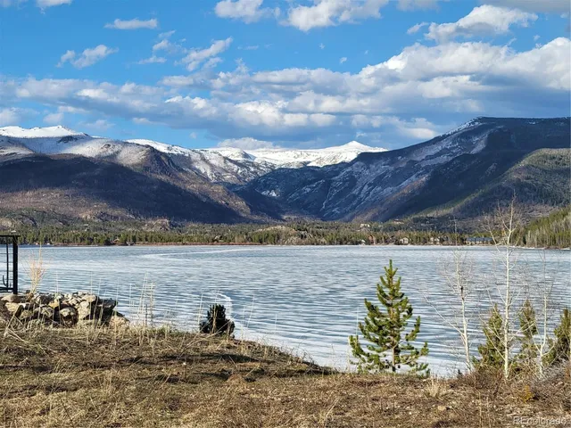 a view of a lake with a mountain