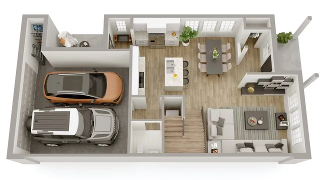 a living room with fireplace furniture and a large window