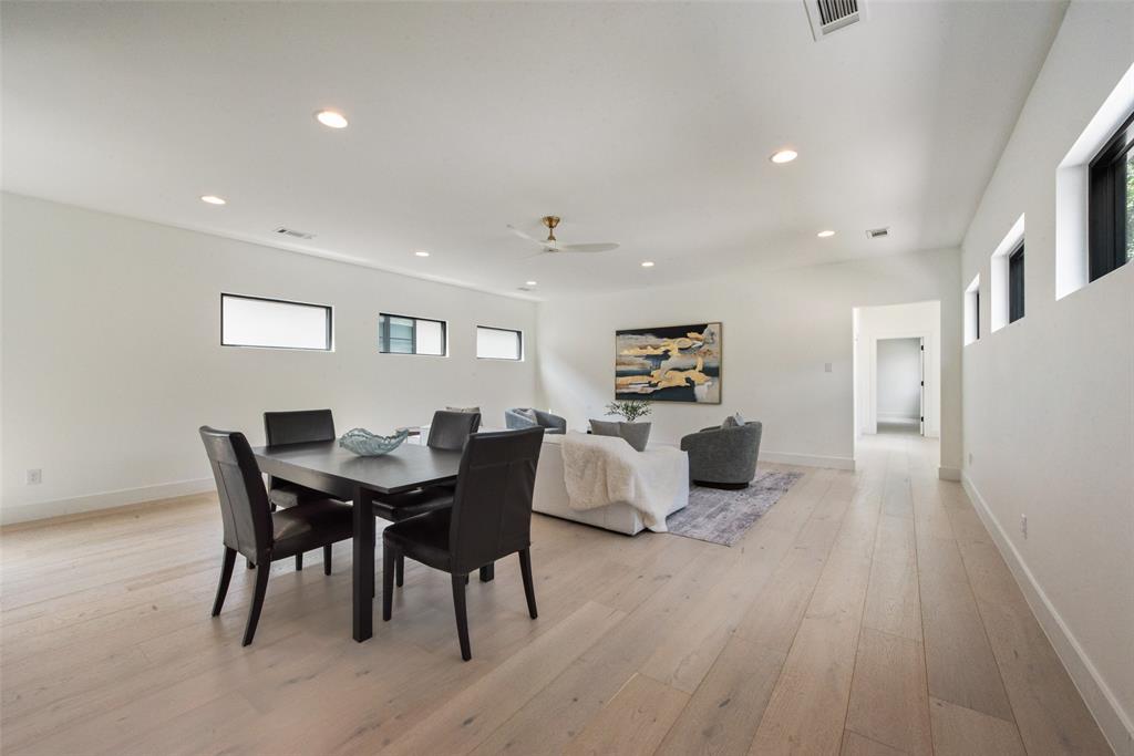 6443 Kenwood Avenue Dallas, TX 75214 - Photo 19 of 21 Dining room featuring light wood-style floors, recessed lighting, and ceiling fan
