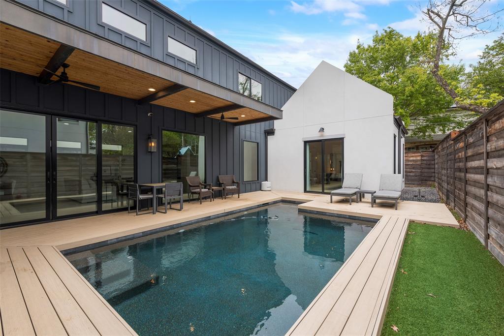 6443 Kenwood Avenue Dallas, TX 75214 - Photo 21 of 21 View of swimming pool featuring a fenced backyard and ceiling fan