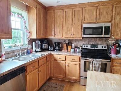4832 Salem Road Spout Spring, VA 24593 - Photo 7 of 16 a kitchen with stainless steel appliances granite countertop a sink a stove and a microwave