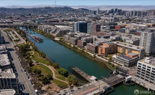 a city view with tall buildings