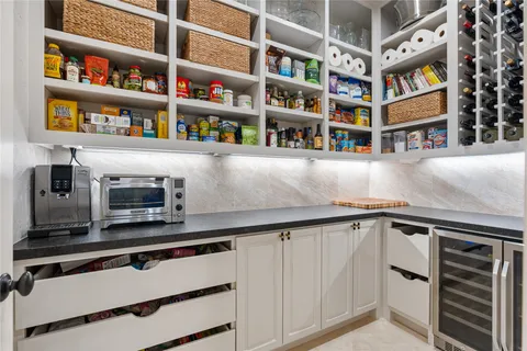 a close view of an empty room with shelf