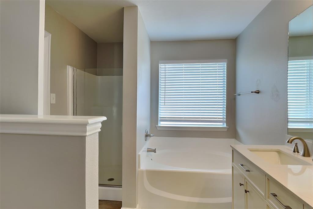 4920 Mountain Ridge Lane McKinney, TX 75071 - Photo 11 of 19 Full bath featuring a stall shower, a garden tub, and vanity
