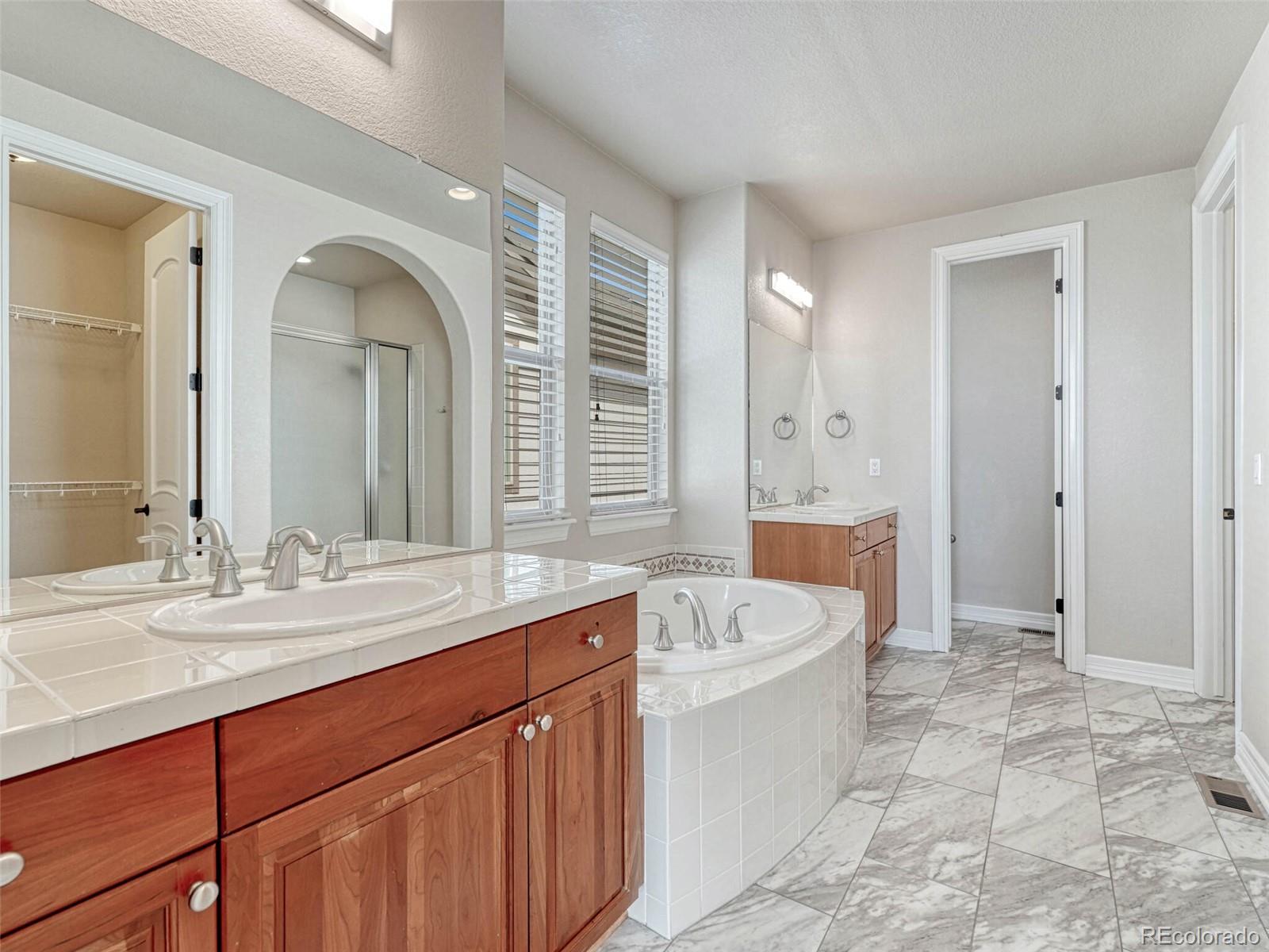 9741 Sunset Hill Circle Lone Tree, CO 80124 - Photo 23 of 43 a bathroom with a granite countertop tub sink and mirror