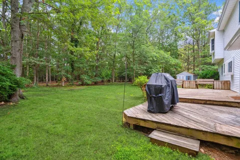 a garden view with a sitting space