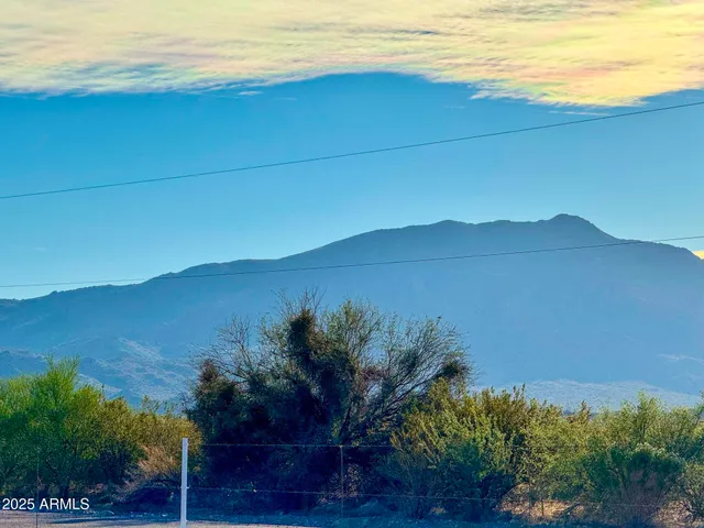 a view of a large building with a mountain in the background