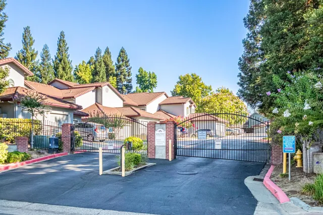 an outdoor space with seating