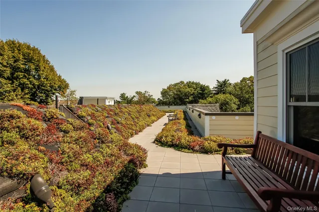 a view of a terrace with a bench