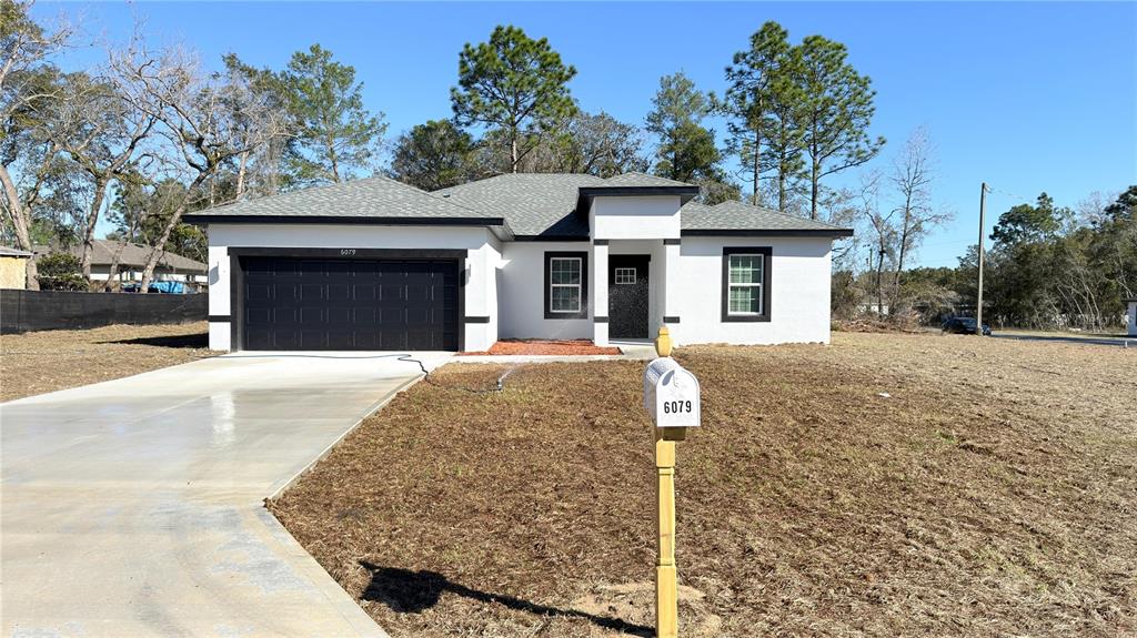 6079 Southwest 150th Lane Road Ocala, FL 34473 - Photo 1 of 1 a front view of a house with a yard and garage